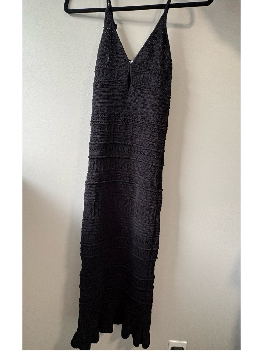 H&M Black Crochet Knit V-Neck Maxi Dress with Spaghetti Straps